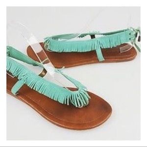 Cynthia Vincent teal fringe sandal